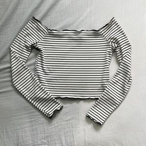 striped off the shoulder lettuce trim long sleeve